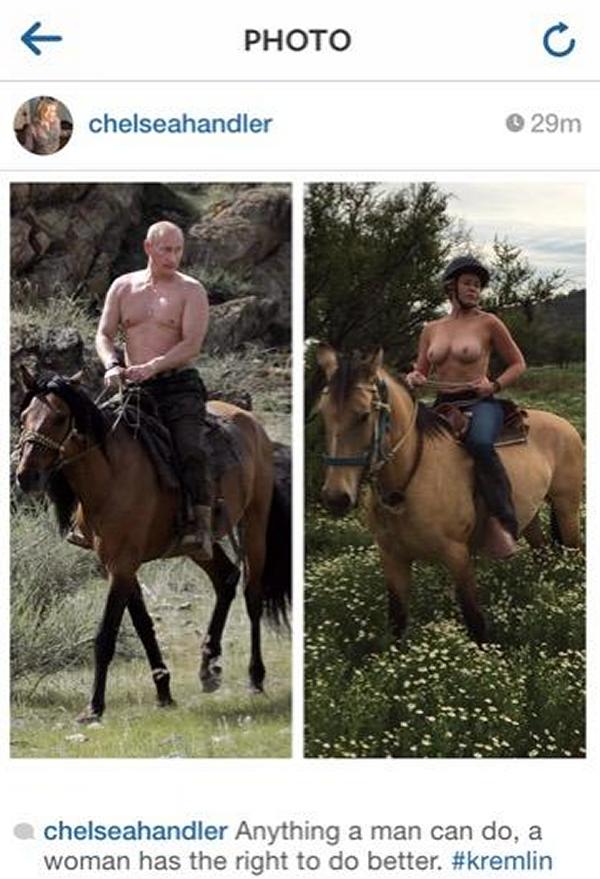 Chelsea Handler Topless On A Horse In Instagram Protest 1