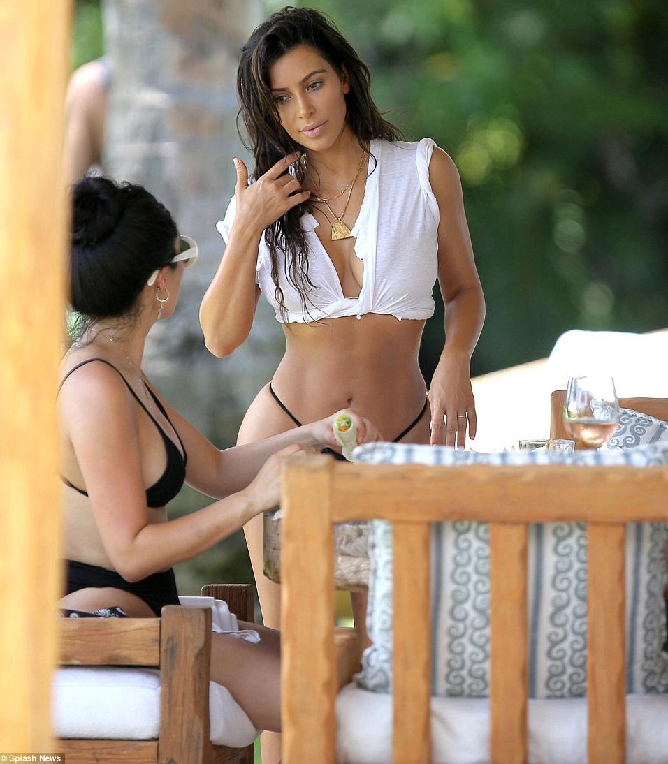 Kim Kardashian Bares Breasts In Wet See Through Top 4