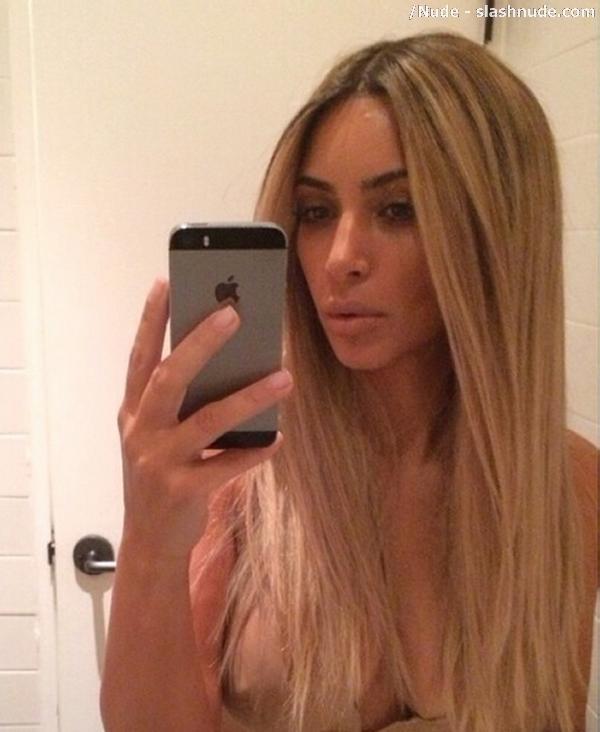 Kim Kardashian Nipple Flashed In Wig Selfie 1