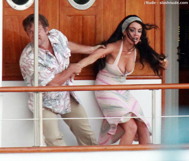 Lindsay Lohan Boobs Slip Out Of Dress Filming Liz Dick 16