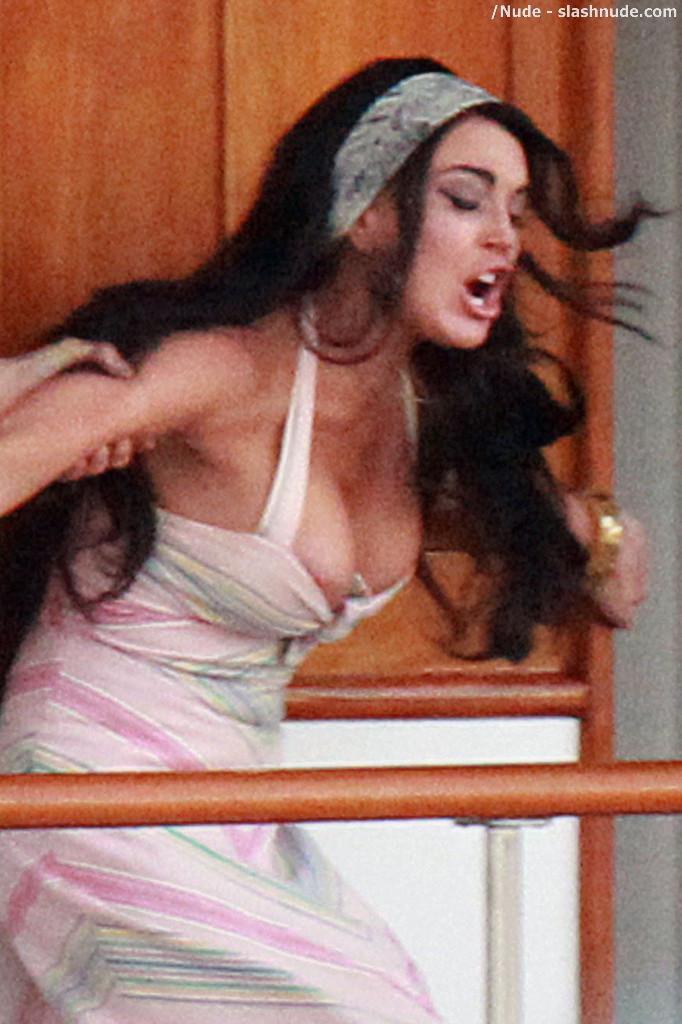 Lindsay Lohan Boobs Slip Out Of Dress Filming Liz Dick 3