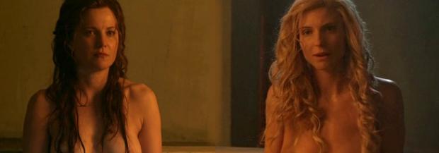lucy lawless and viva bianca topless in the bath on spartacus 9639