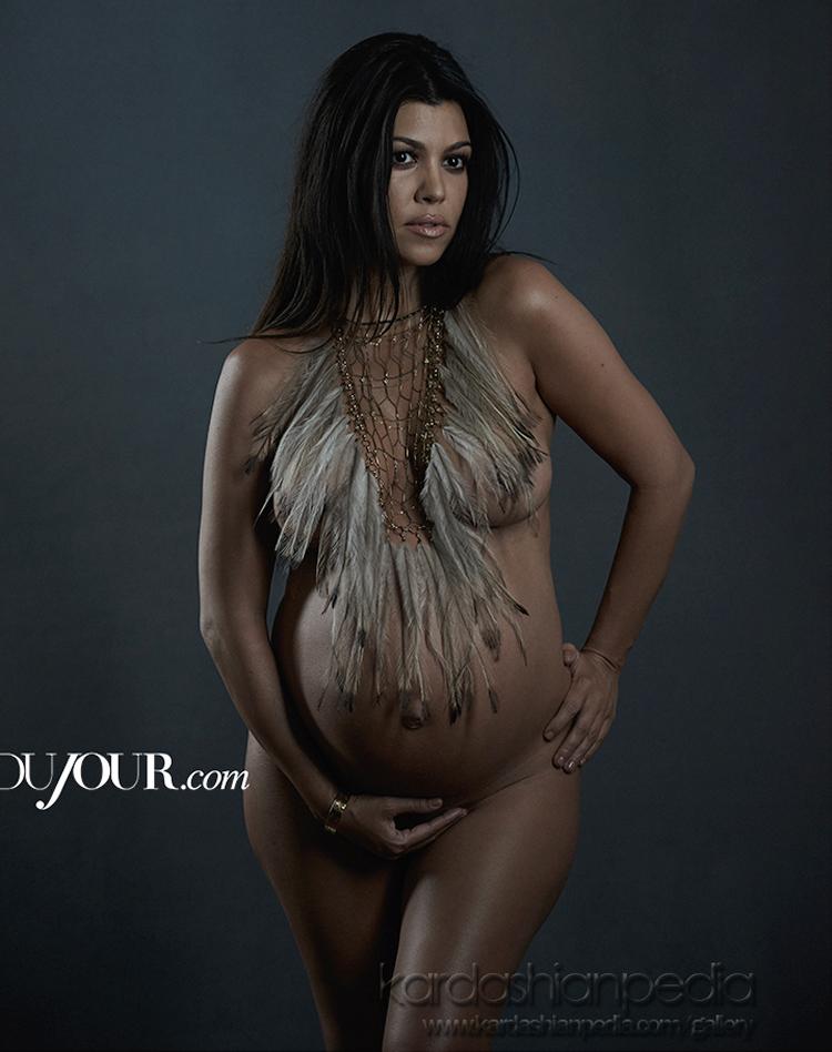Pregnant Kourtney Kardashian Nude Baring Nipples In Dujour 4
