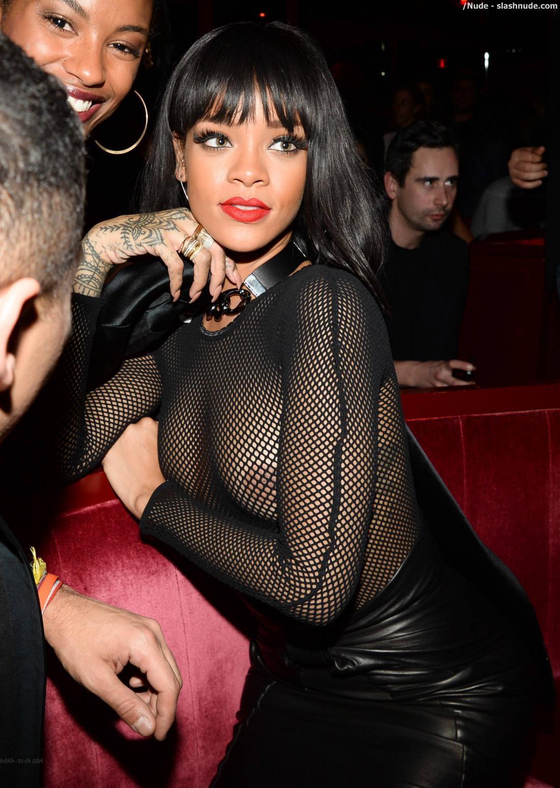 Rihanna Breasts In Totally See Through Mesh Top At Paris Party 3