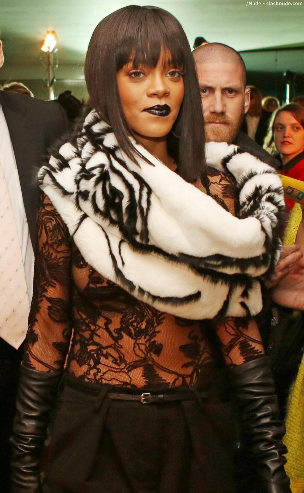 Rihanna Breasts In Totally See Through Mesh Top At Paris Party 6