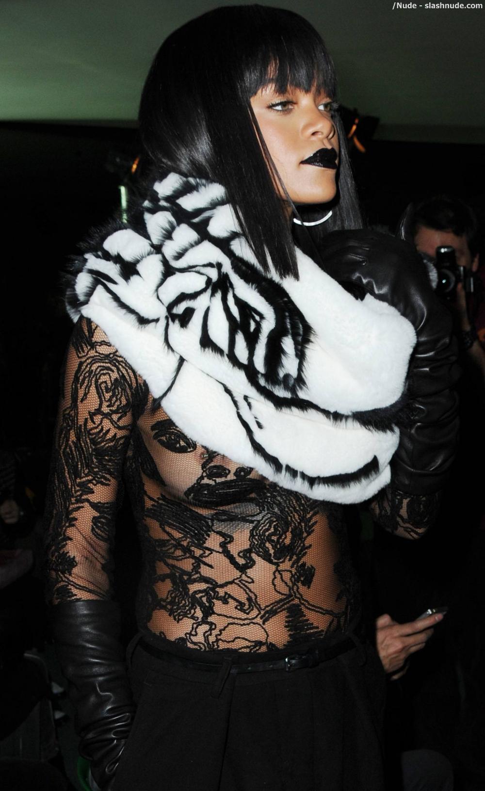 Rihanna Breasts In Totally See Through Mesh Top At Paris Party 8