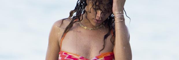 rihanna nipples come out for sun in wet bikini 7697