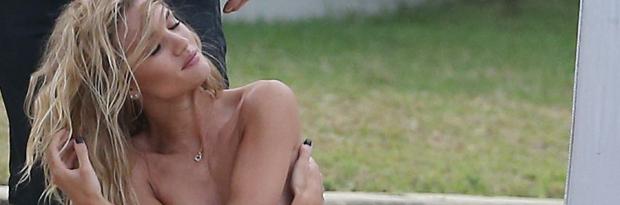 rosie huntington whiteley topless for photo shoot at beach 2105