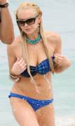 lindsay lohan breasts slip of her bikini in miami 3767 1