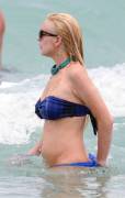 lindsay lohan breasts slip of her bikini in miami 3767 11