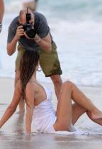 nina agdal breast slips out during beach shoot 1447 14
