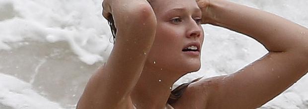 toni garrn breasts bared in totally see through wet top 4757