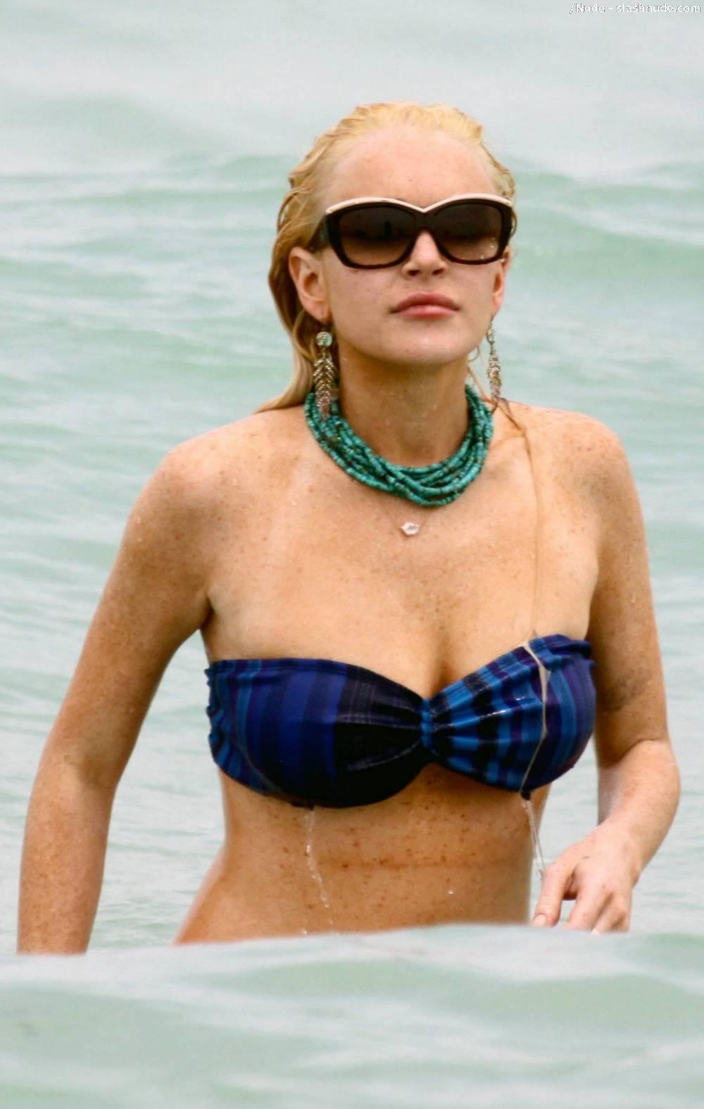 Lindsay Lohan Breasts Slip Of Her Bikini In Miami 2