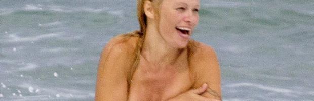 pamela anderson topless run at french beach 3604