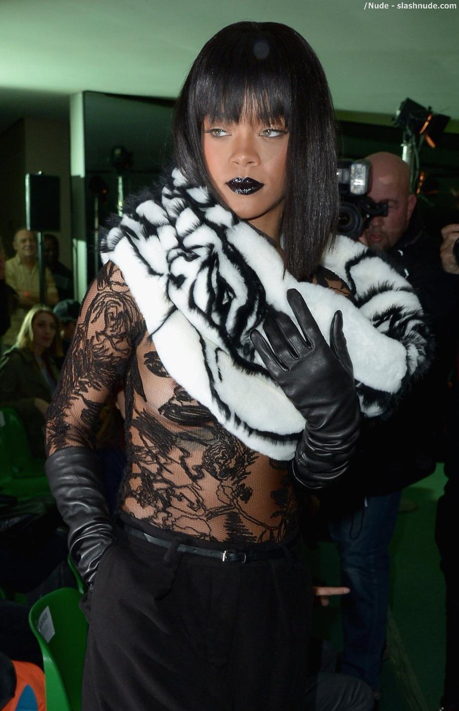 Rihanna Breasts In Totally See Through Mesh Top At Paris Party 7